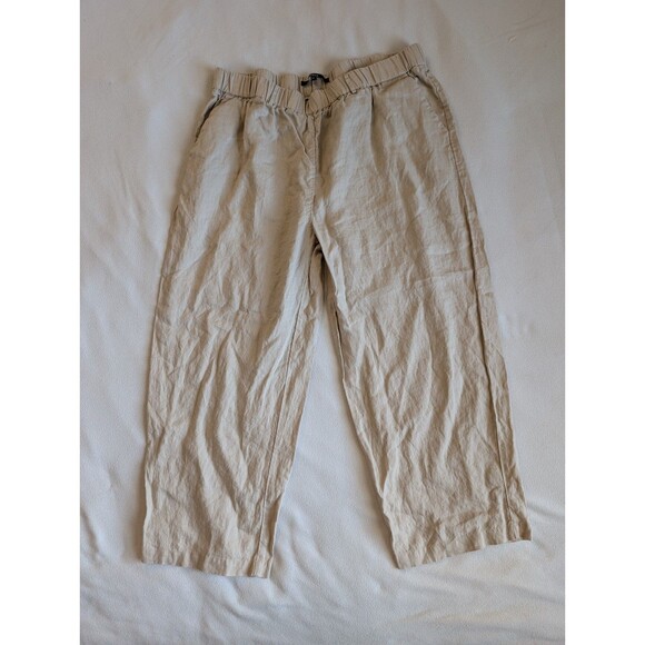 Quince Womens XL Tan European Linen Crop Pants Casual Lagenlook Boho Minimalist - Picture 1 of 9